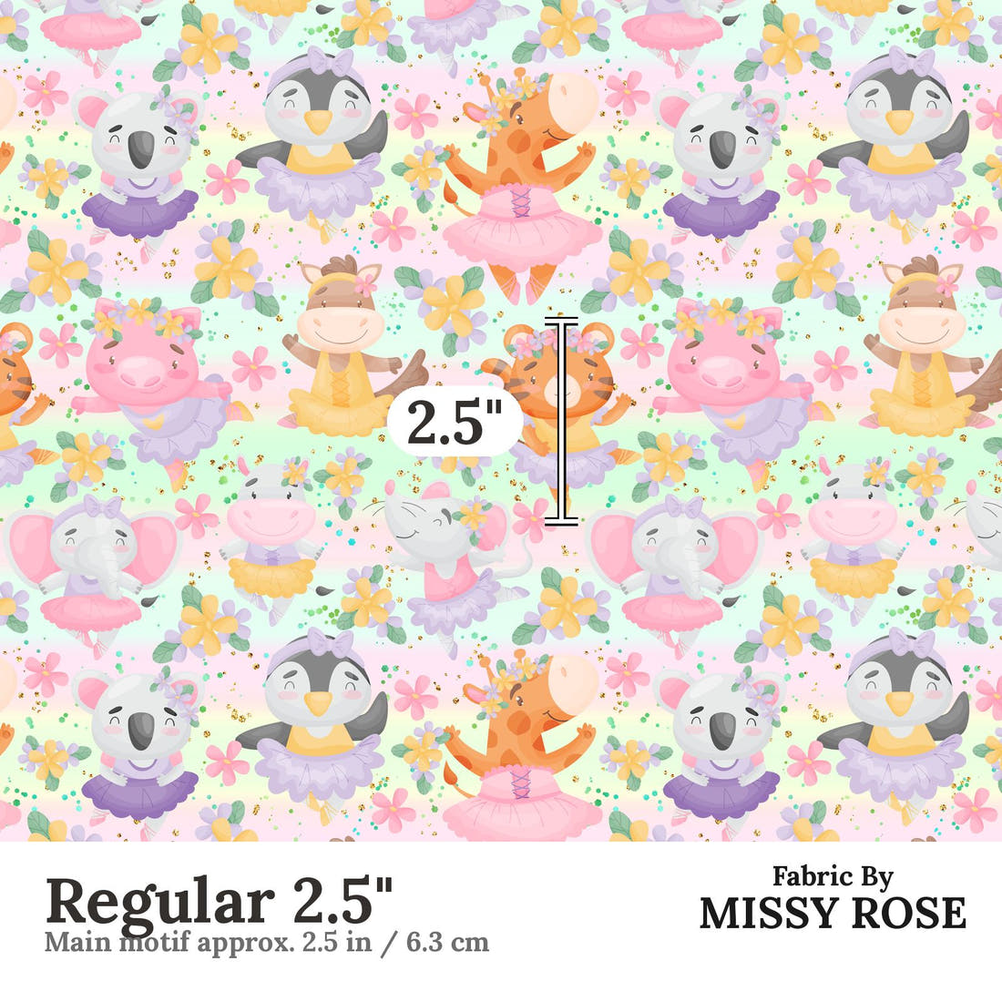 Design 41 Ballerina Animals Fabric Regular 2.5" - print scale | Fabric by Missy Rose