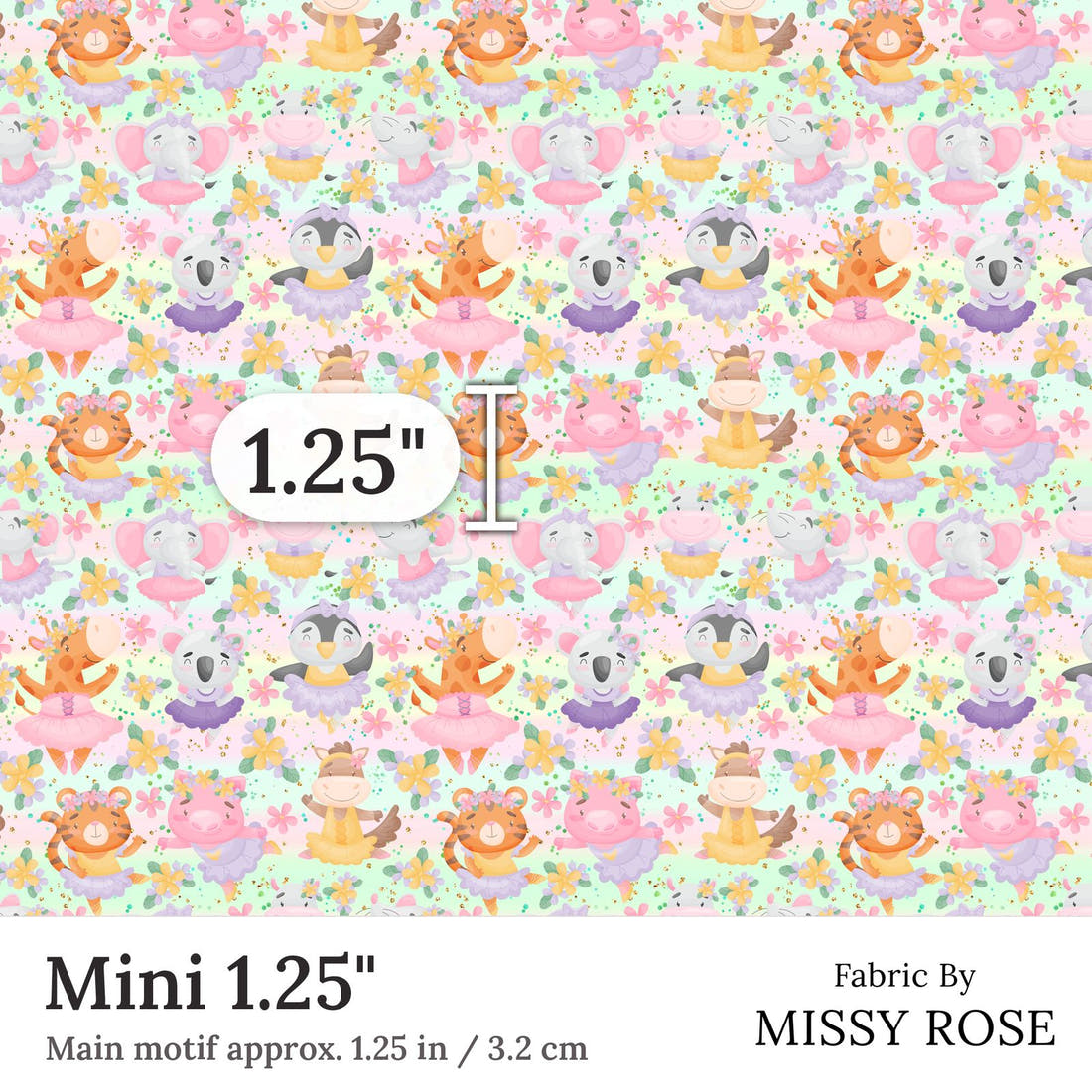Design 41 Ballerina Animals Fabric Mini 1.25 inch print scale guide | Fabric by Missy Rose
