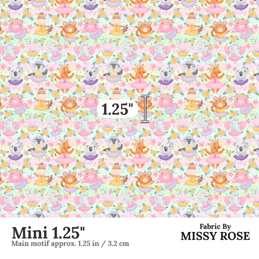 Design 41 Ballerina Animals Fabric Mini 1.25" - print scale | Fabric by Missy Rose