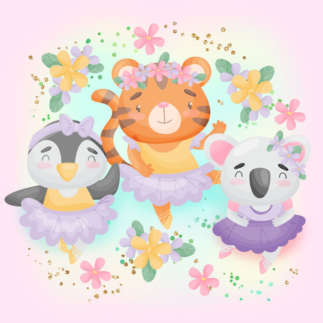 Design 41 Ballerina Animals Panel – full artwork close-up of the printed picture | Fabric by Missy Rose