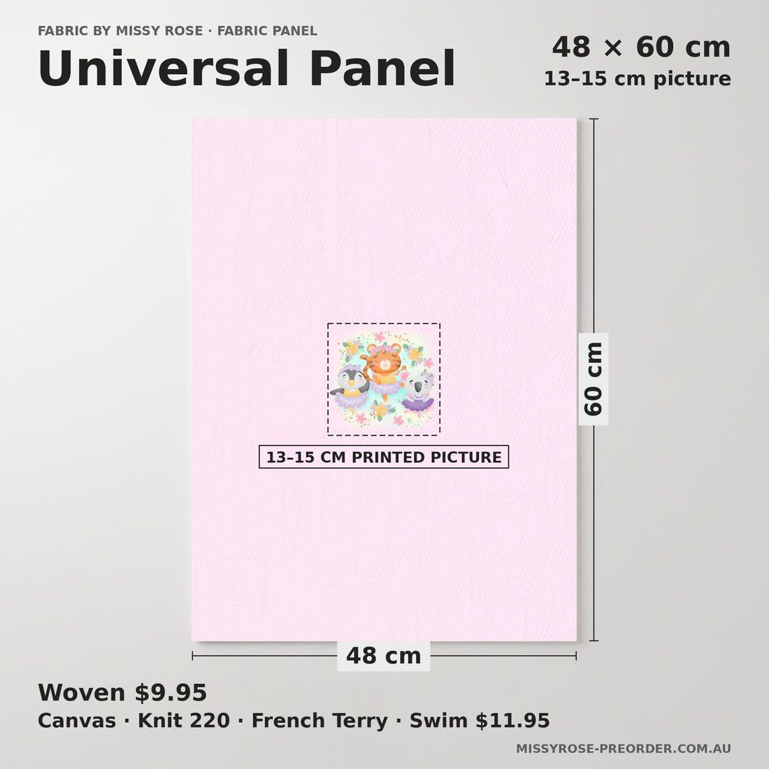 Design 41 Ballerina Animals Panel universal panel sizing – 13–15 cm printed picture on 48 × 60 cm fabric | Fabric by Missy Rose