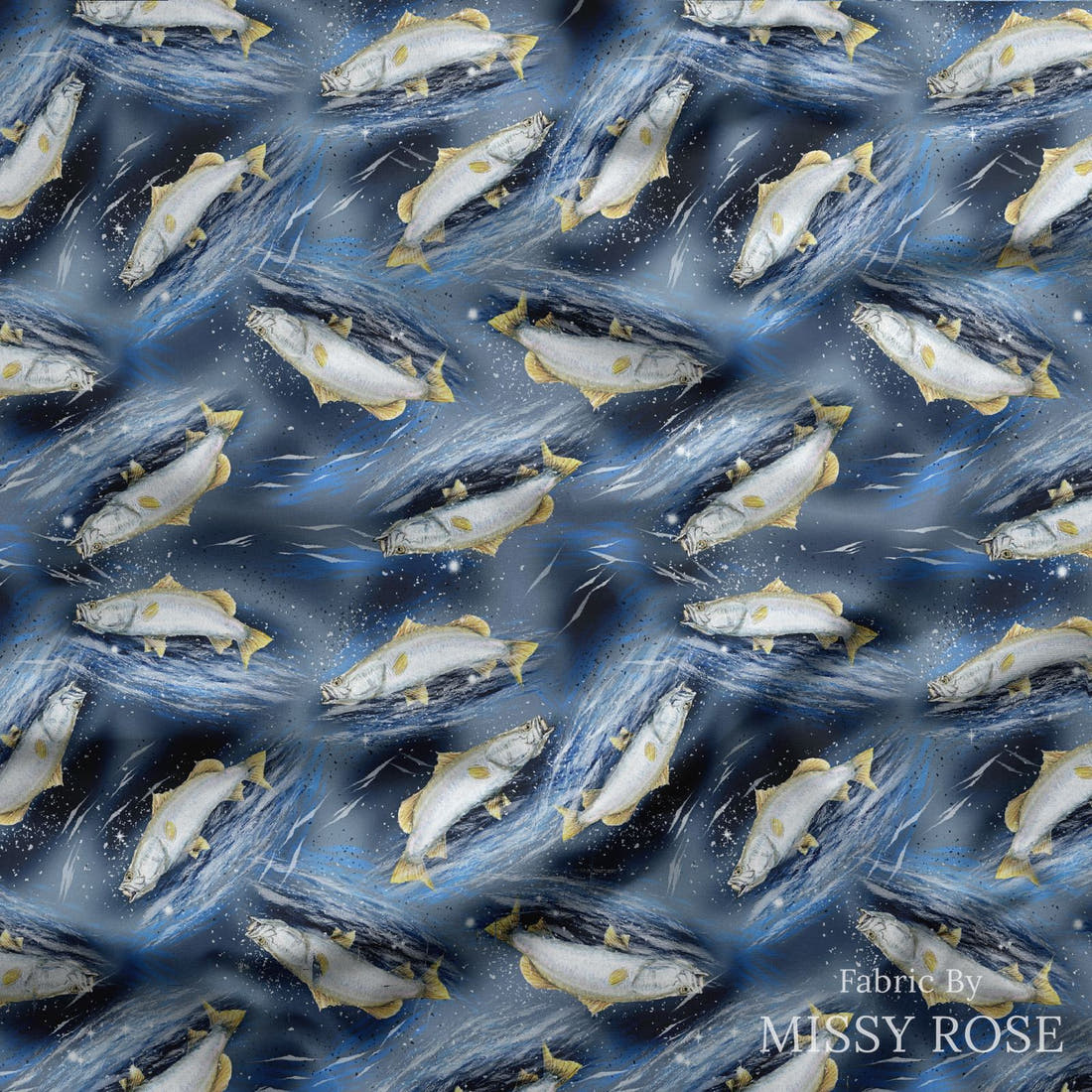 Design 410 Barramundi Fabric draped fabric mockup – custom printed fabric by the metre | Fabric by Missy Rose
