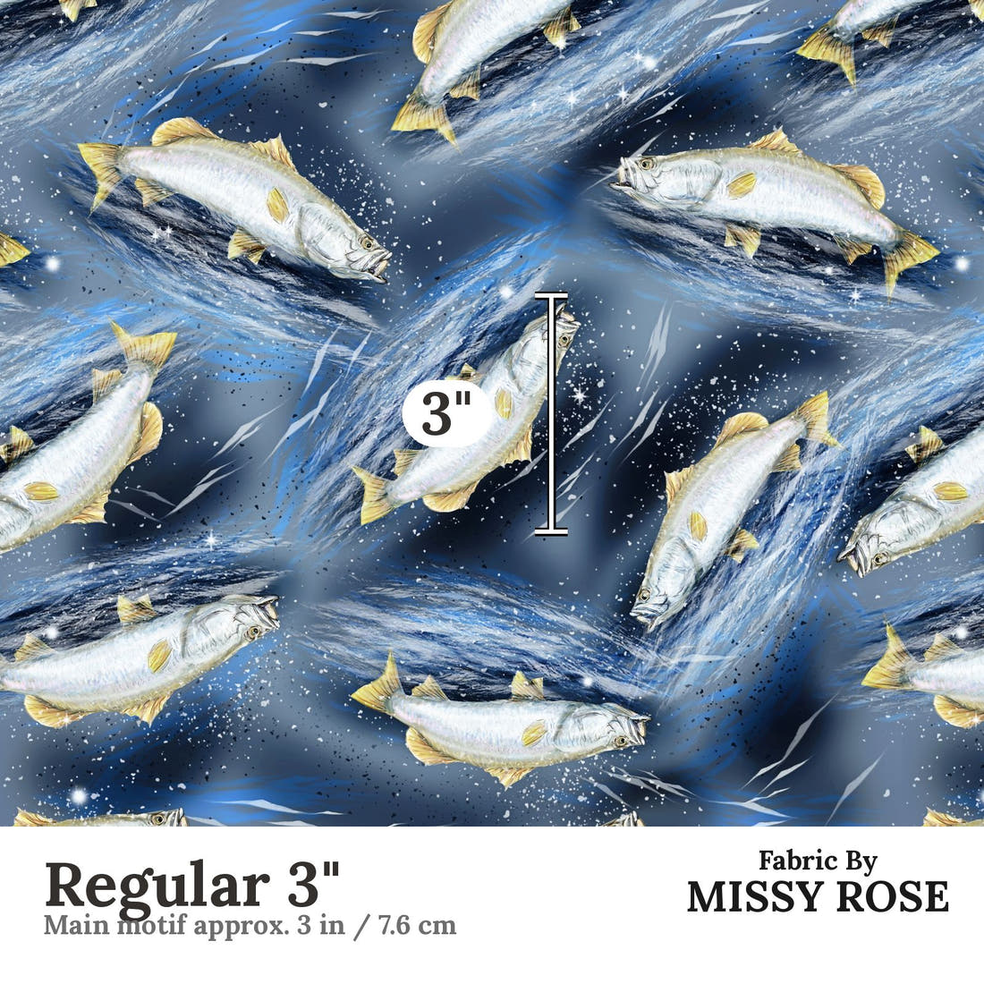 Design 410 Barramundi Fabric Regular 3" - print scale | Fabric by Missy Rose