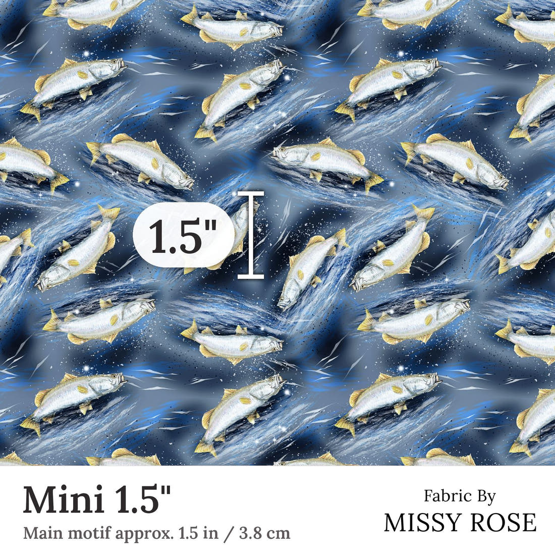 Design 410 Barramundi Fabric Mini 1.5 inch print scale guide | Fabric by Missy Rose