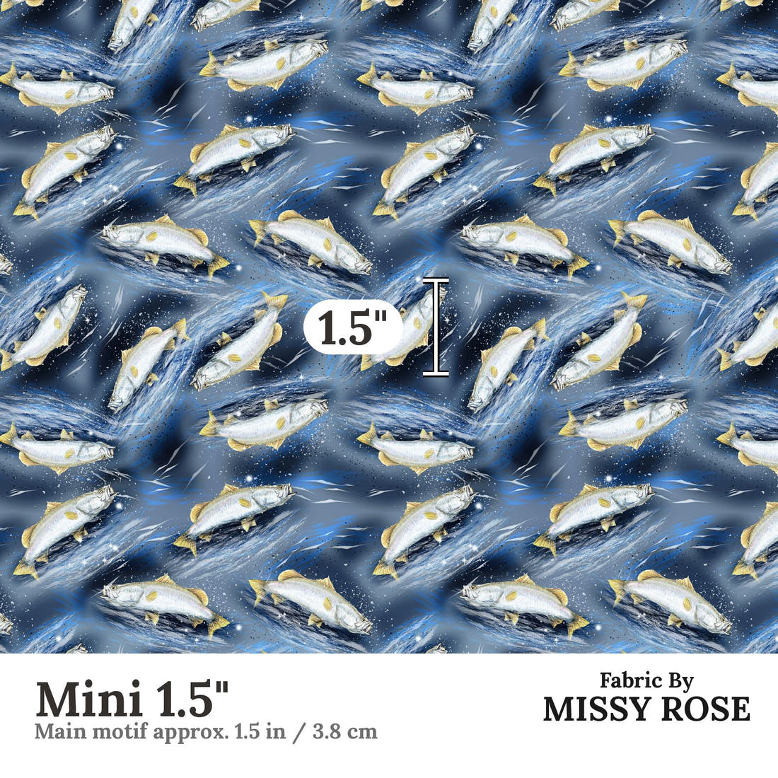 Design 410 Barramundi Fabric Mini 1.5" - print scale | Fabric by Missy Rose