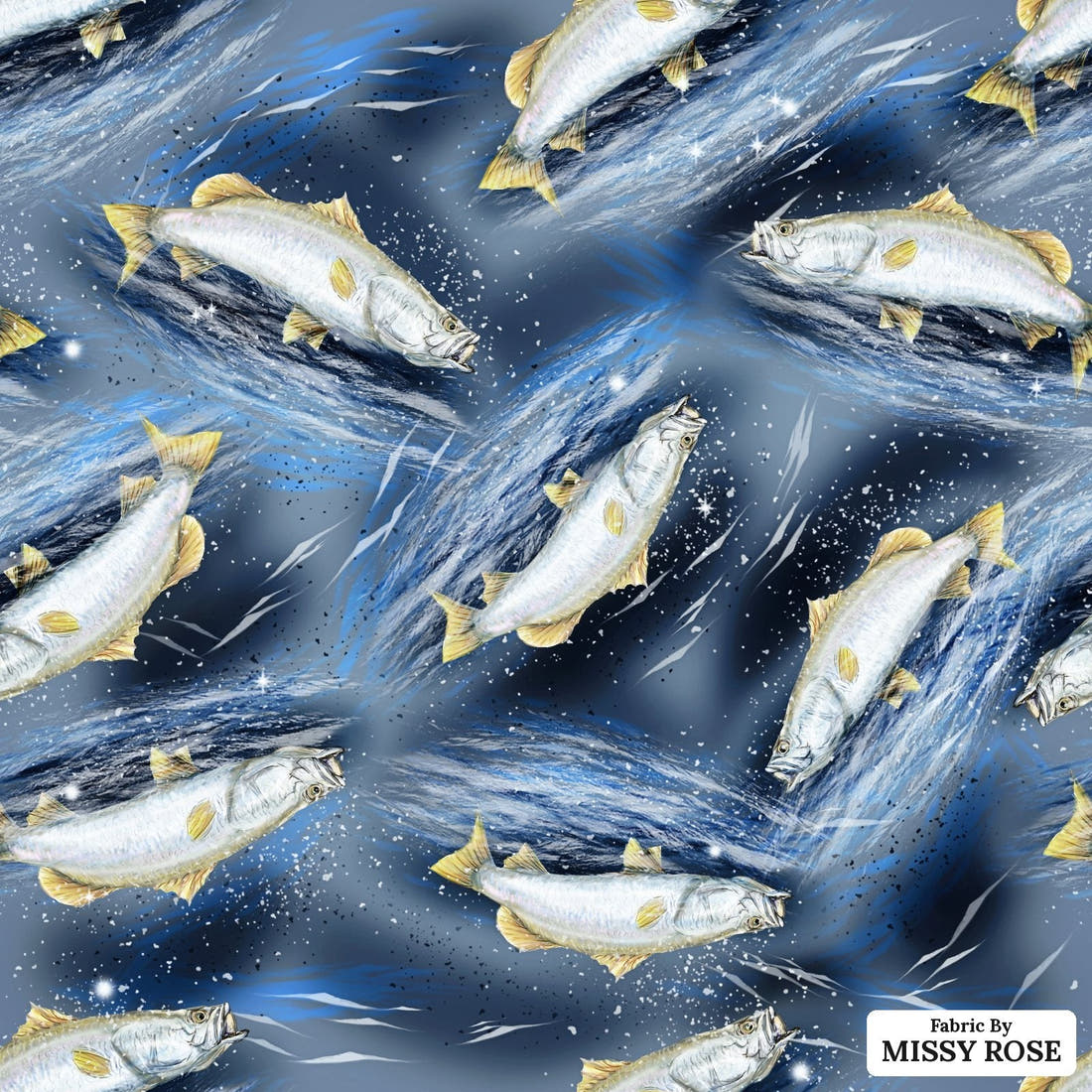 Design 410 Barramundi Fabric - flat view of the print, zoom in for detail | Fabric by Missy Rose