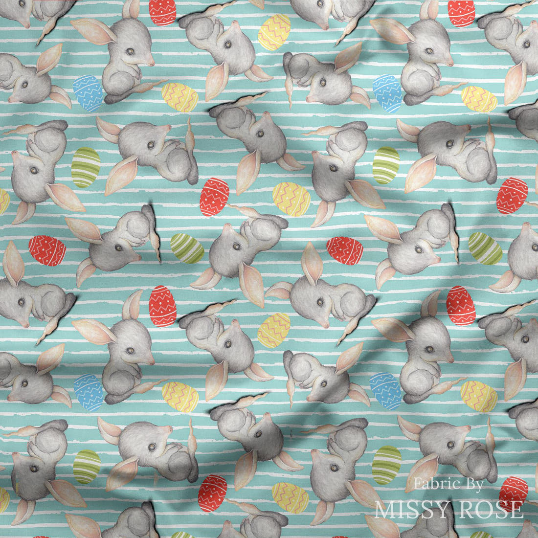 Design 411 Blue Bilby Fabric draped fabric mockup – custom printed fabric by the metre | Fabric by Missy Rose