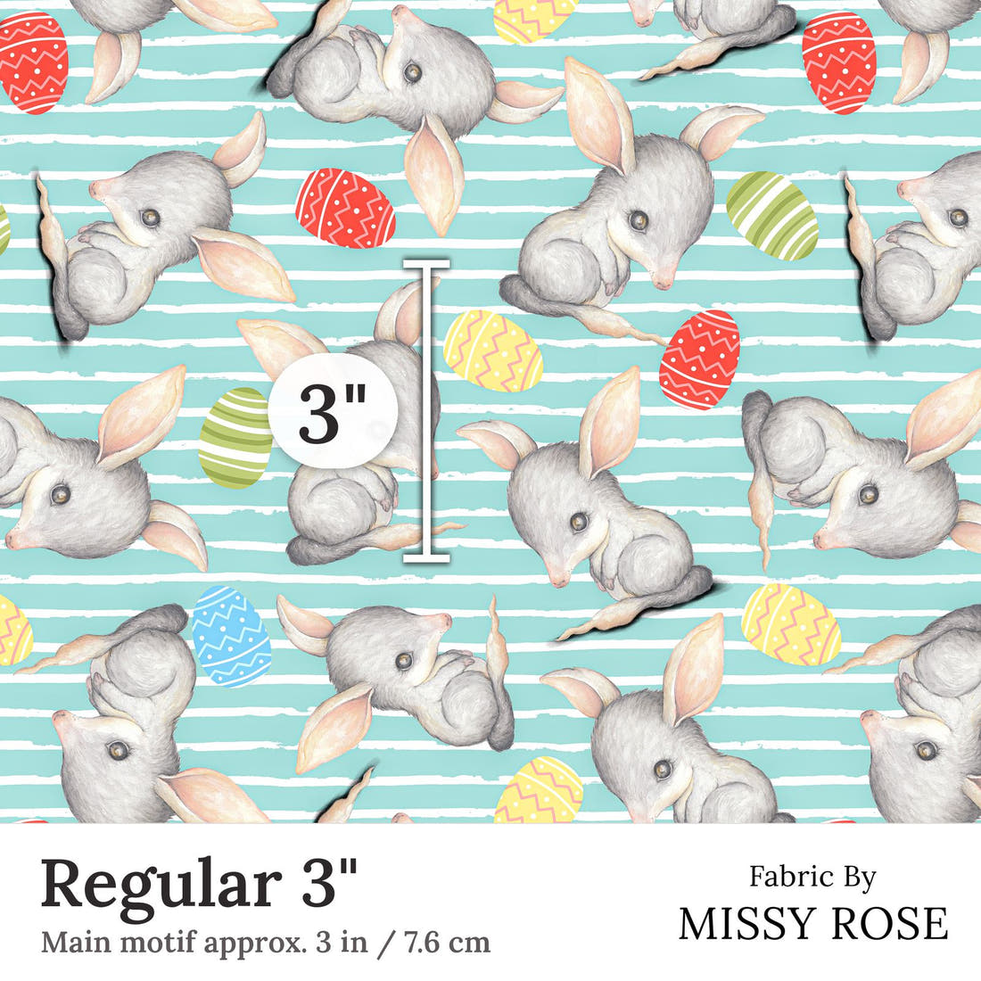Design 411 Blue Bilby Fabric Regular 3 inch print scale guide | Fabric by Missy Rose