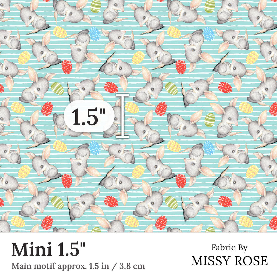 Design 411 Blue Bilby Fabric Mini 1.5 inch print scale guide | Fabric by Missy Rose