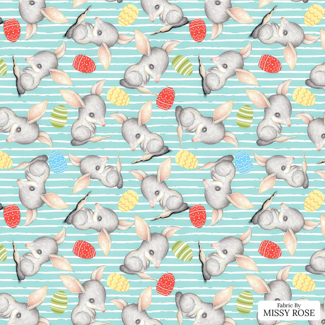 Design 411 Blue Bilby Fabric - flat view of the print, zoom in for detail | Fabric by Missy Rose