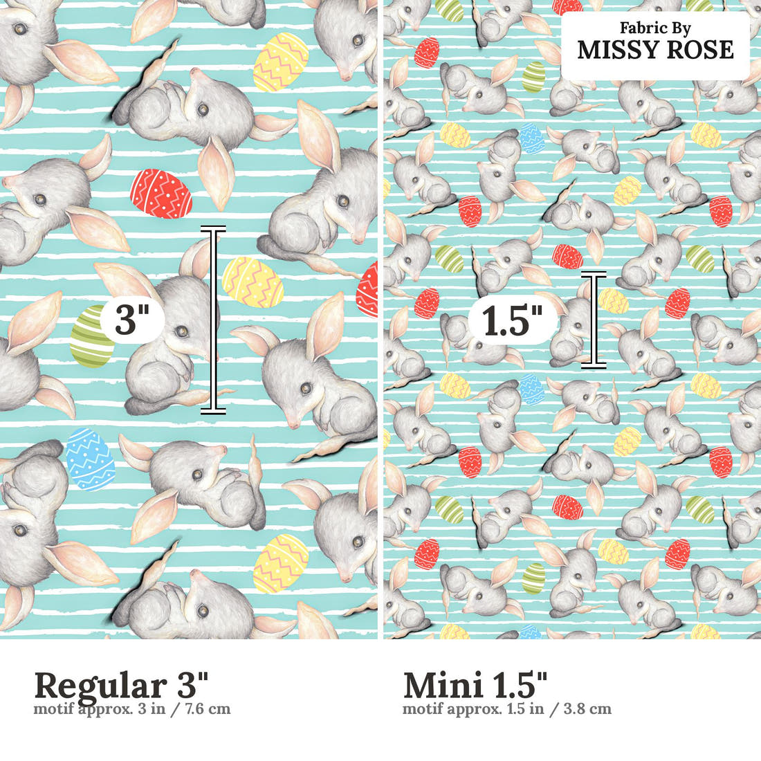Design 411 Blue Bilby Fabric size comparison - print scale | Fabric by Missy Rose