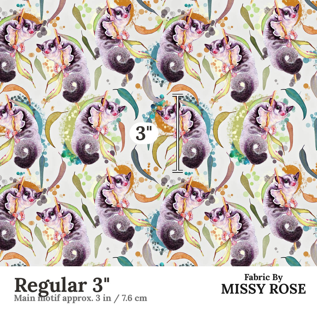 Design 412 Sugar Glider Fabric Regular 3" - print scale | Fabric by Missy Rose