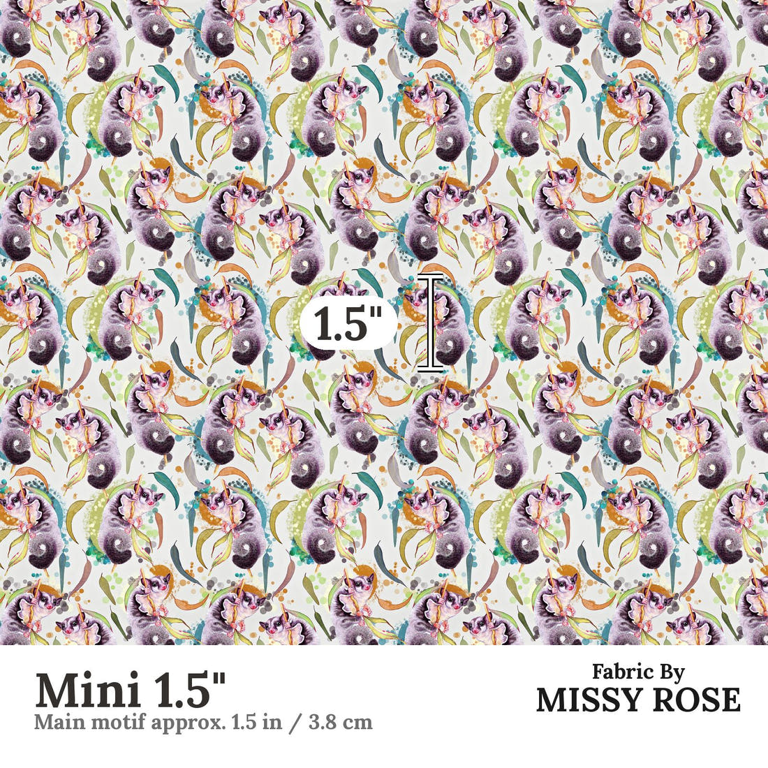 Design 412 Sugar Glider Fabric Mini 1.5" - print scale | Fabric by Missy Rose