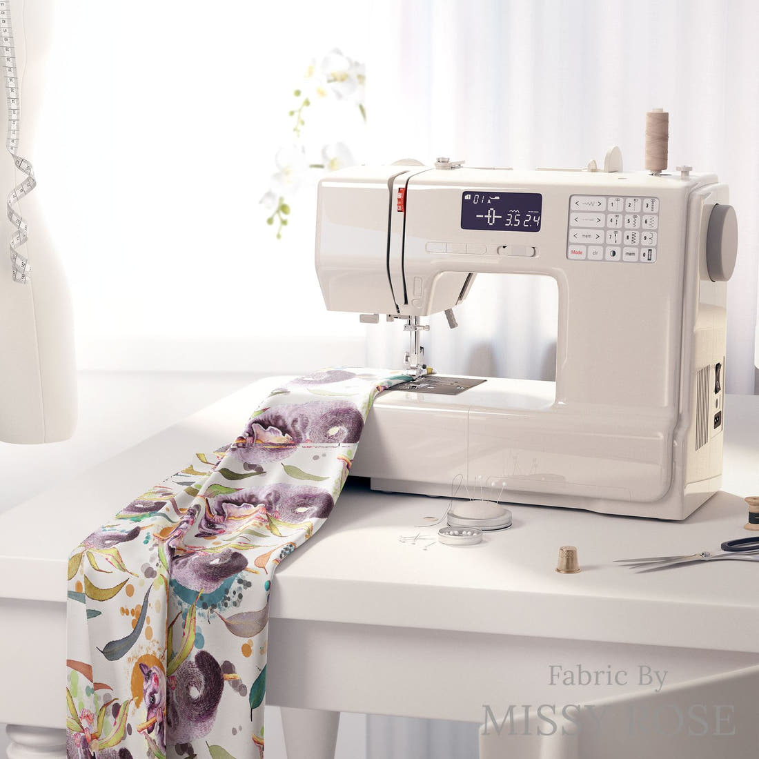 Design 412 Sugar Glider Fabric on a sewing machine – premium fabric for sewing projects | Fabric by Missy Rose