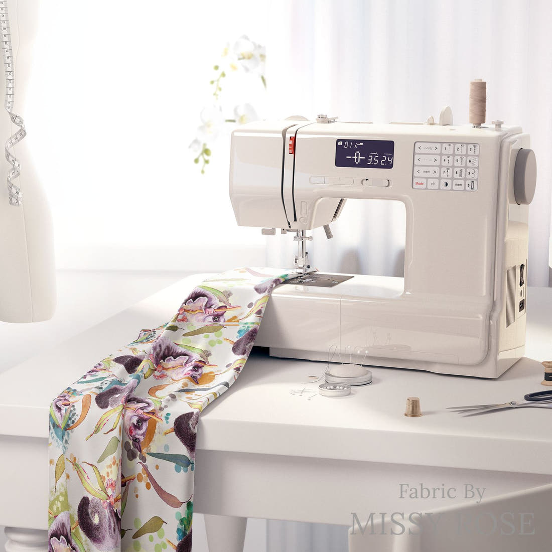 Design 412 Sugar Glider Fabric on a sewing machine – premium fabric for sewing projects | Fabric by Missy Rose