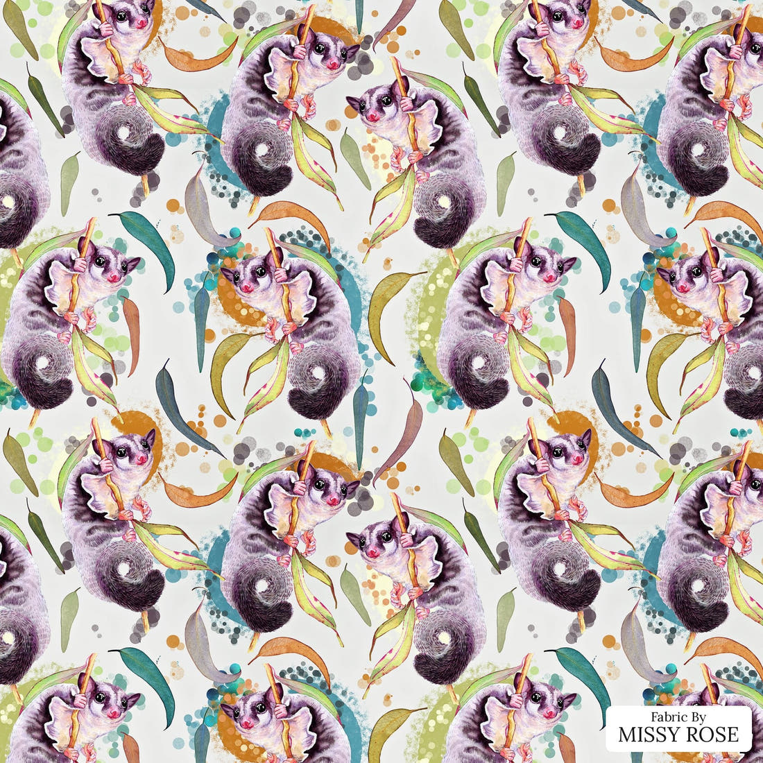 Design 412 Sugar Glider Fabric - flat view of the print, zoom in for detail | Fabric by Missy Rose