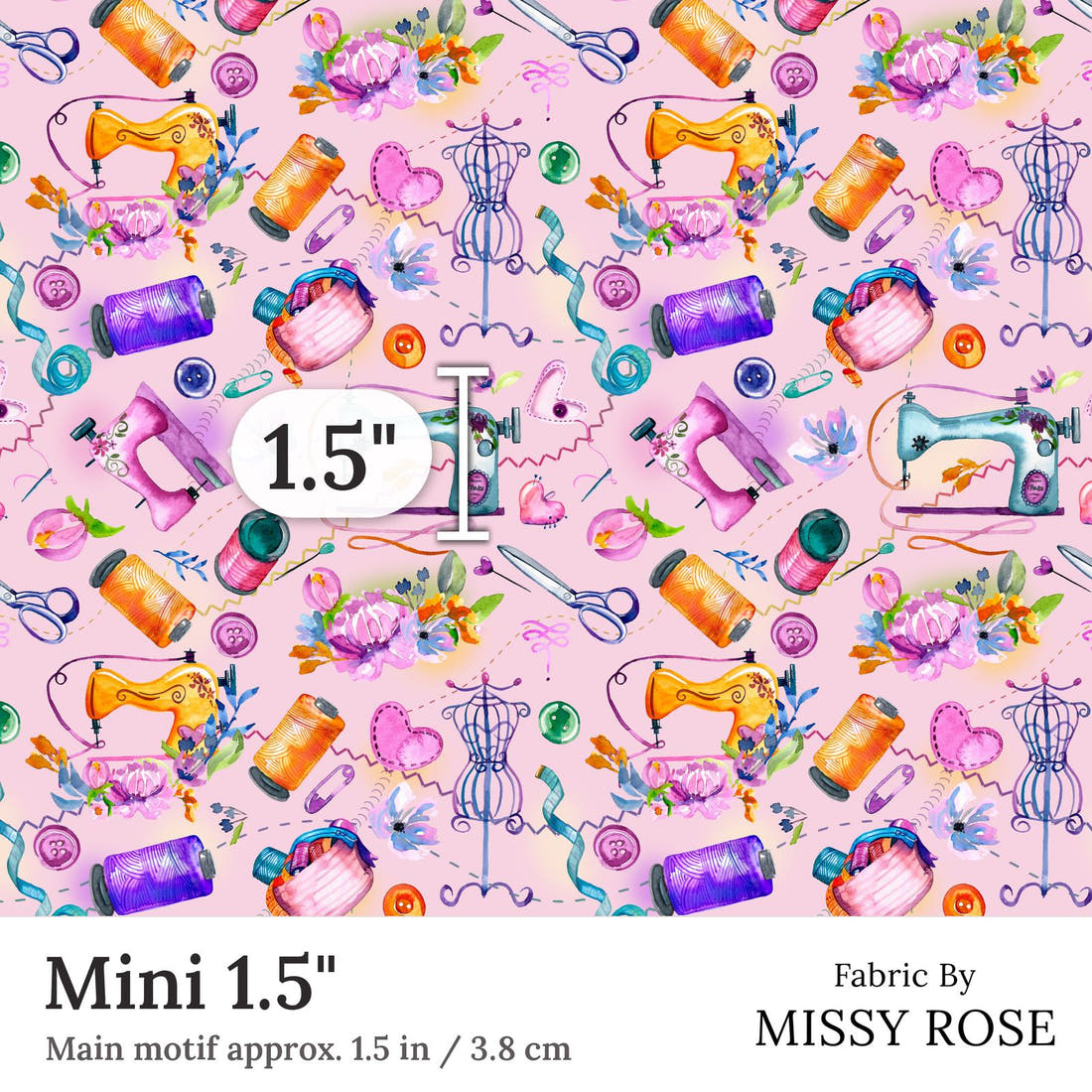 Design 413 Pink Sewing Fabric Mini 1.5 inch print scale guide | Fabric by Missy Rose