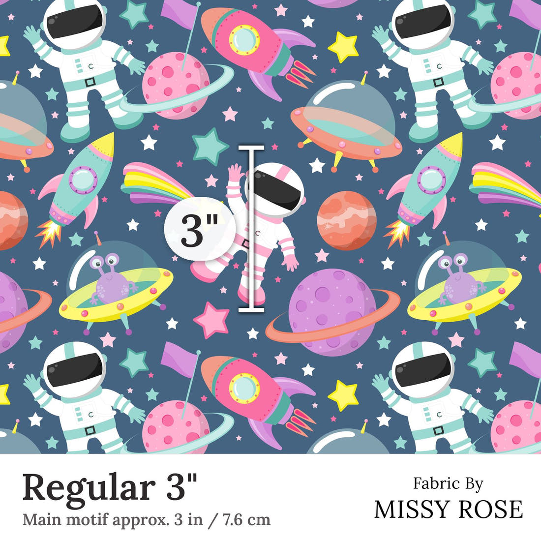 Design 414 Astronaut Fabric Regular 3 inch print scale guide | Fabric by Missy Rose