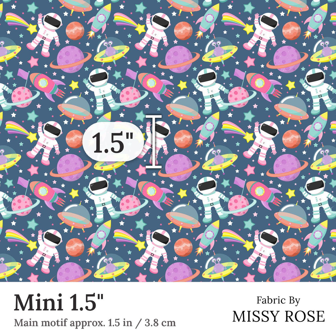 Design 414 Astronaut Fabric Mini 1.5 inch print scale guide | Fabric by Missy Rose