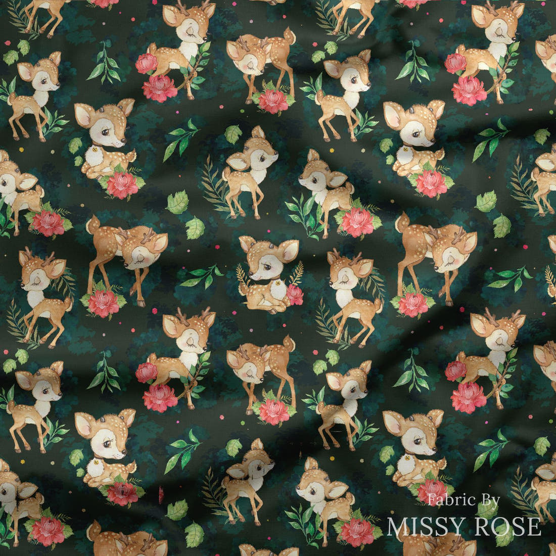 Design 416 Deer Fabric draped fabric mockup – custom printed fabric by the metre | Fabric by Missy Rose