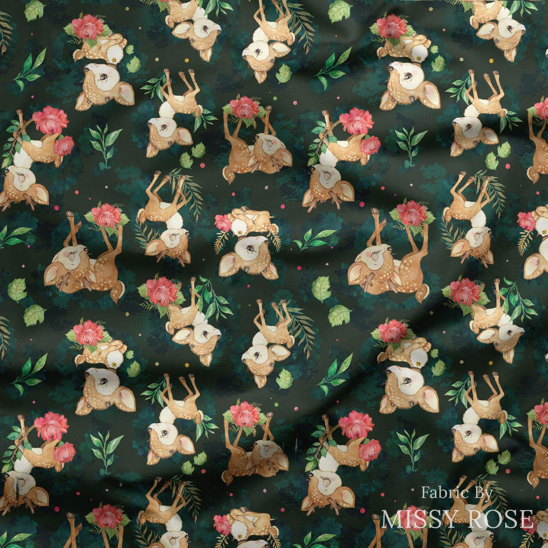 Design 416 Deer Fabric draped fabric mockup – custom printed fabric by the metre | Fabric by Missy Rose