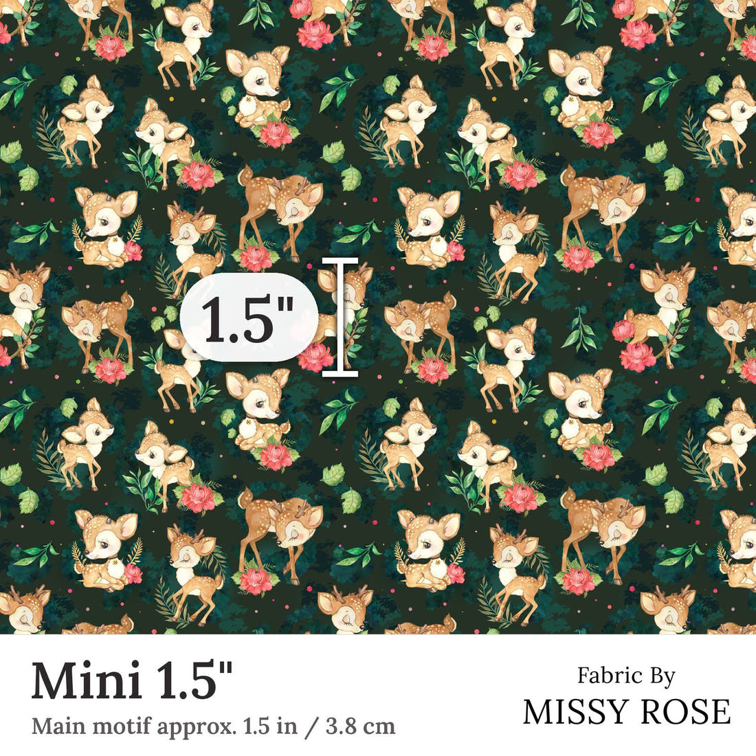 Design 416 Deer Fabric Mini 1.5 inch print scale guide | Fabric by Missy Rose