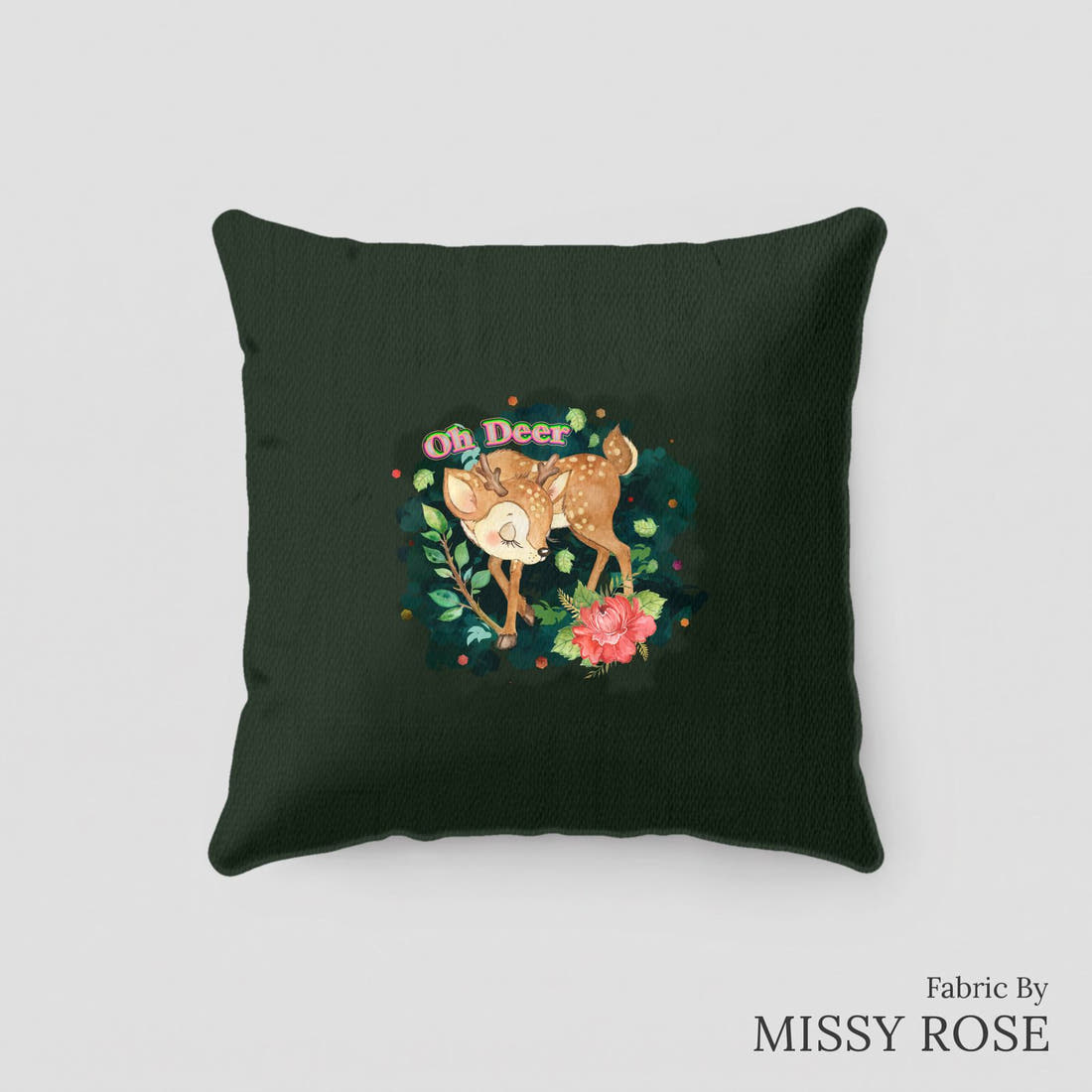 Design 416 Deer Panel sewn into a cushion – see how the panel looks made up | Fabric by Missy Rose