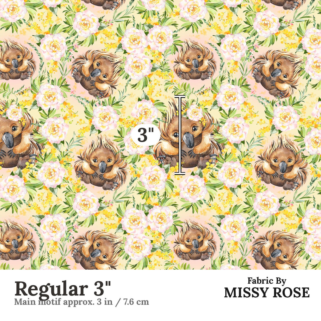 Design 418 Yellow Echidna Fabric Regular 3" - print scale | Fabric by Missy Rose