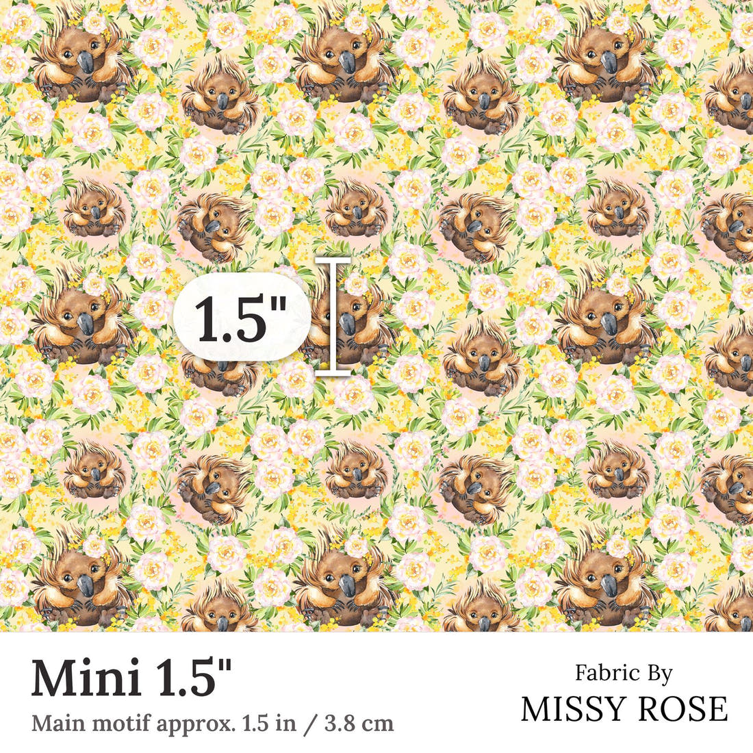 Design 418 Yellow Echidna Fabric Mini 1.5 inch print scale guide | Fabric by Missy Rose