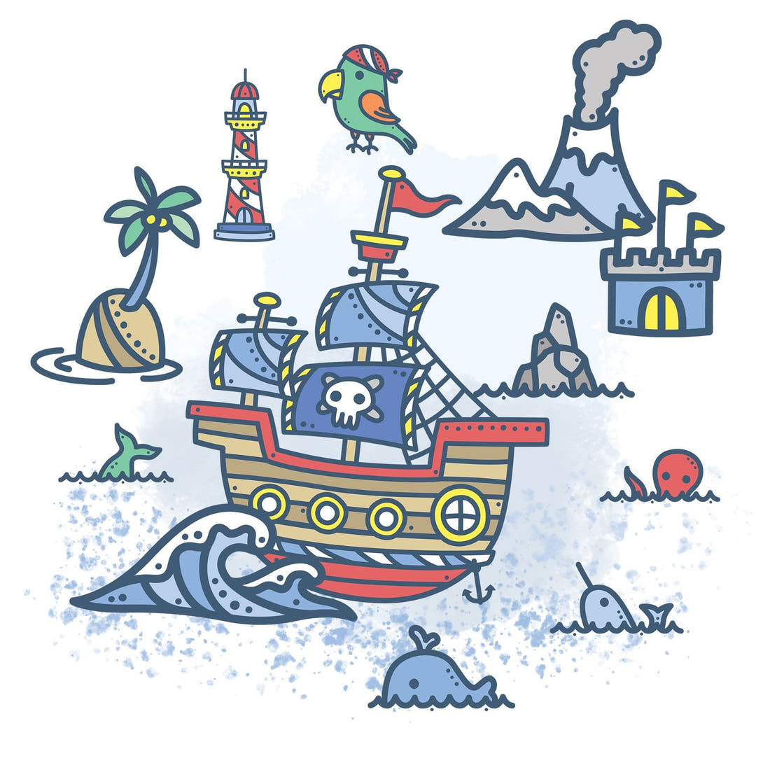 Design 419 Pirate Panel – full artwork close-up of the printed picture | Fabric by Missy Rose