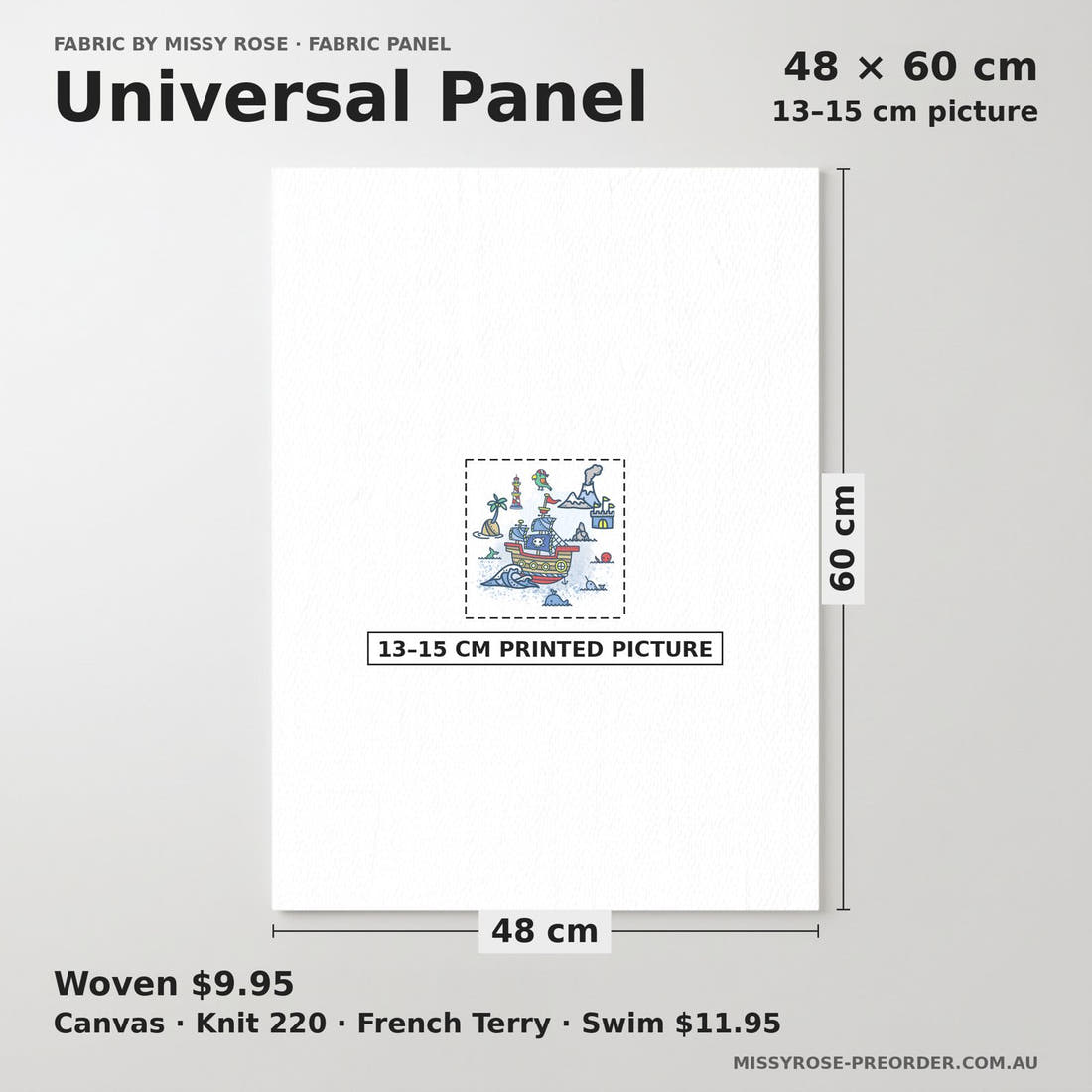 Design 419 Pirate Panel universal panel sizing – 13–15 cm printed picture on 48 × 60 cm fabric | Fabric by Missy Rose