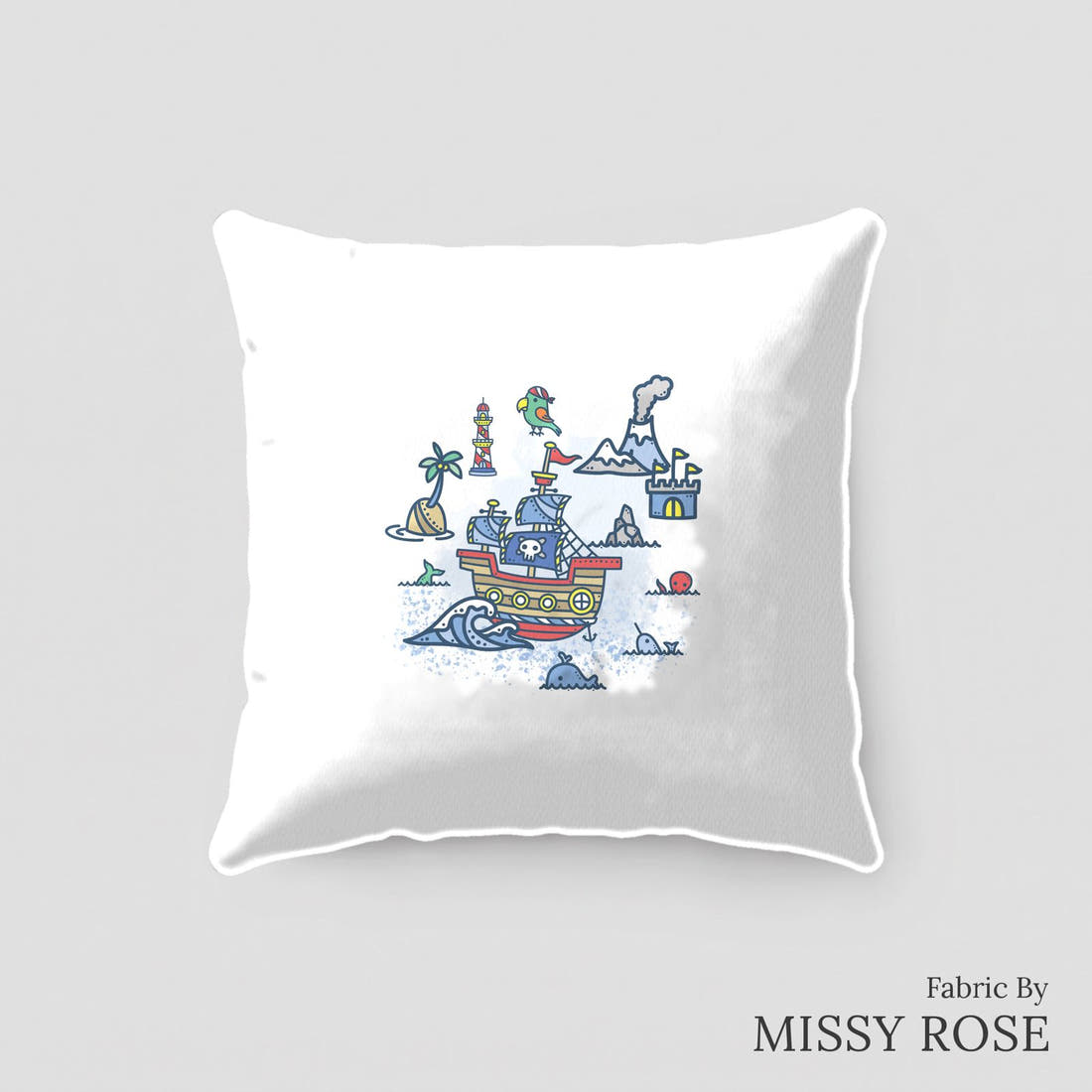 Design 419 Pirate Panel sewn into a cushion – see how the panel looks made up | Fabric by Missy Rose