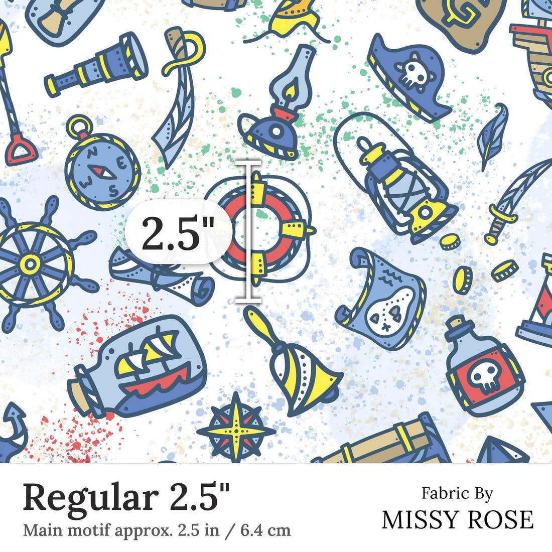 Design 419 Pirate Fabric Regular 2.5 inch print scale guide | Fabric by Missy Rose