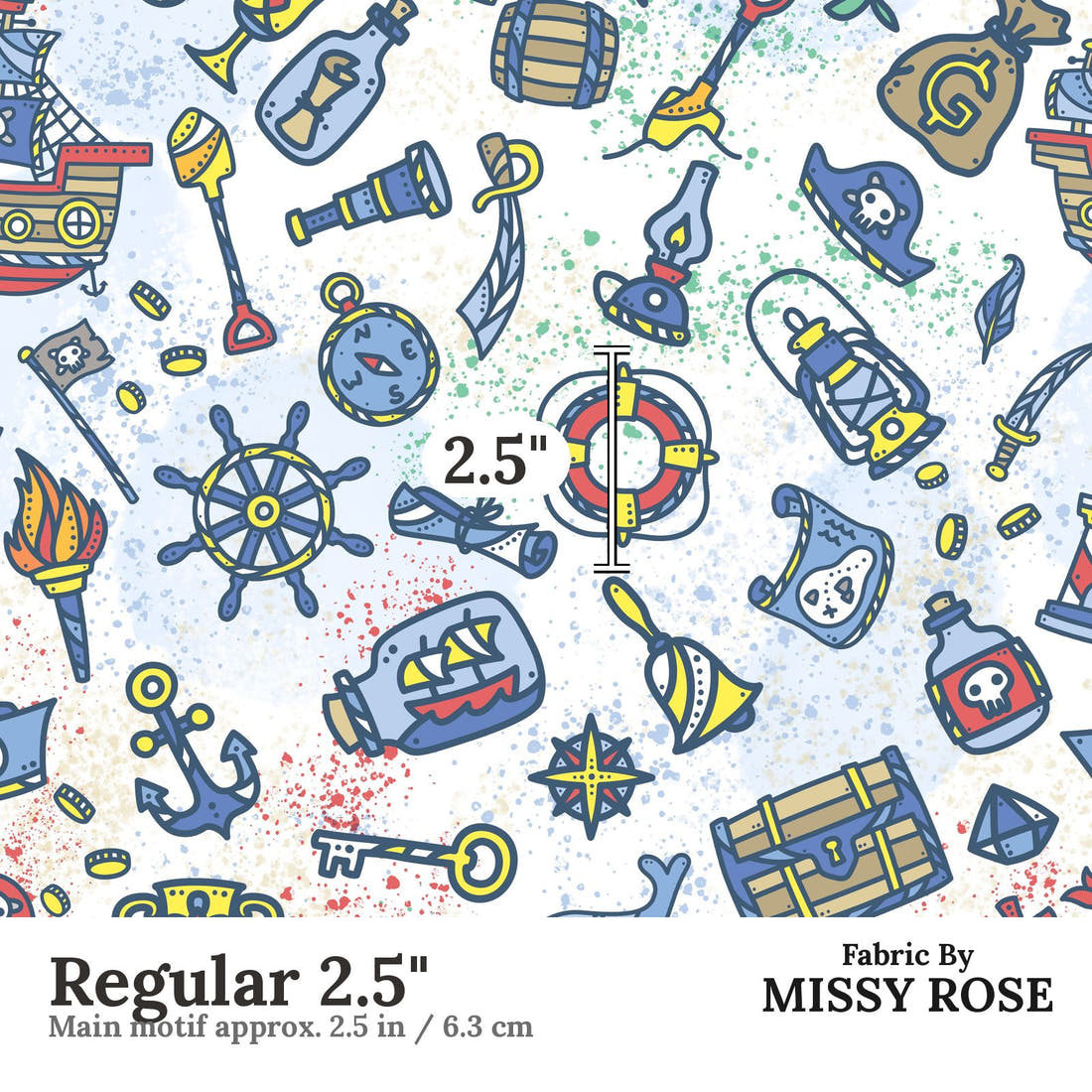 Design 419 Pirate Fabric Regular 2.5" - print scale | Fabric by Missy Rose