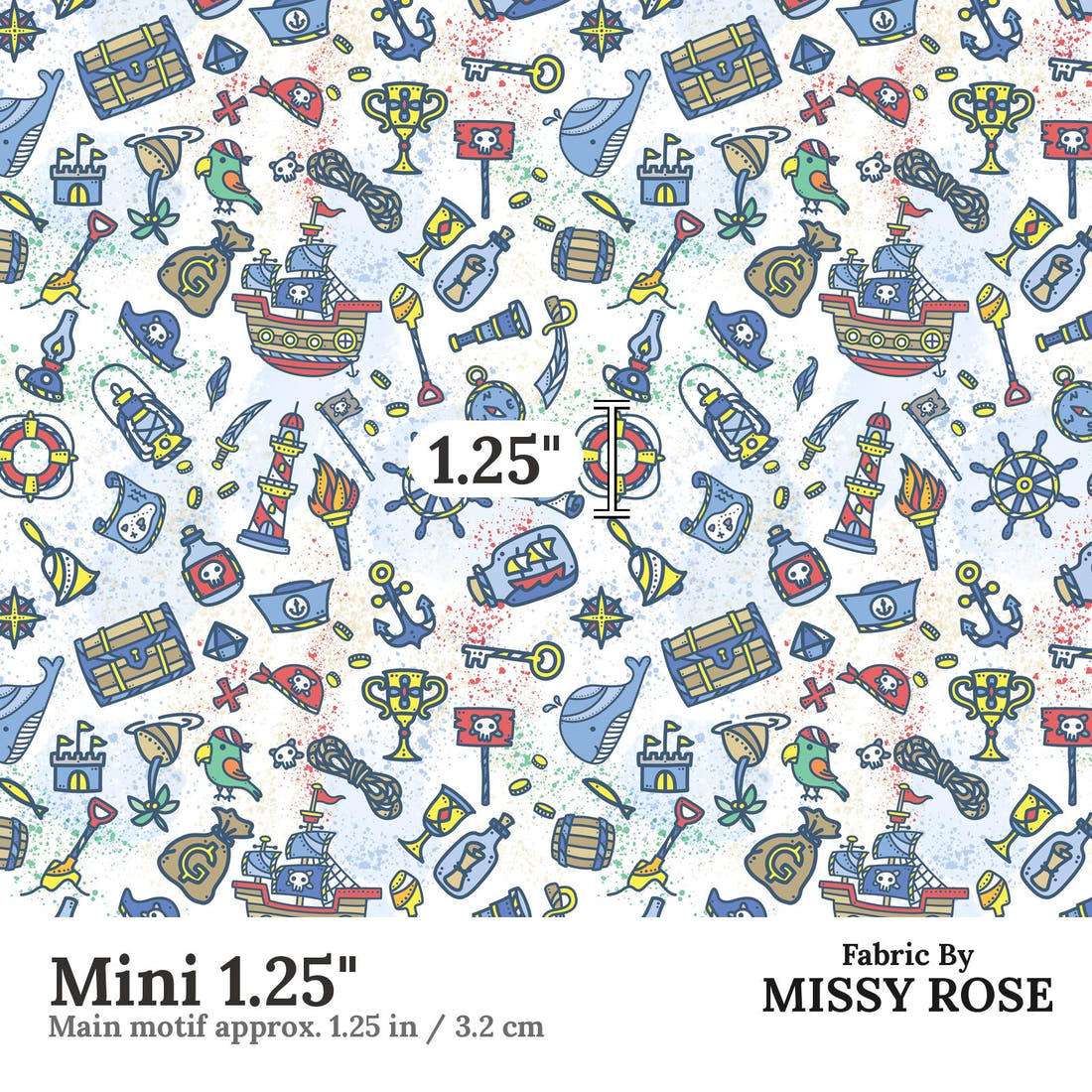 Design 419 Pirate Fabric Mini 1.25" - print scale | Fabric by Missy Rose
