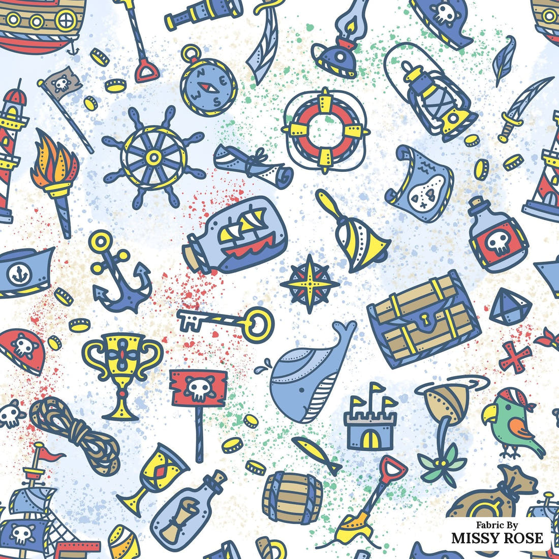 Design 419 Pirate Fabric - flat view of the print, zoom in for detail | Fabric by Missy Rose