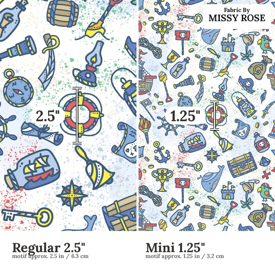 Design 419 Pirate Fabric size comparison - print scale | Fabric by Missy Rose