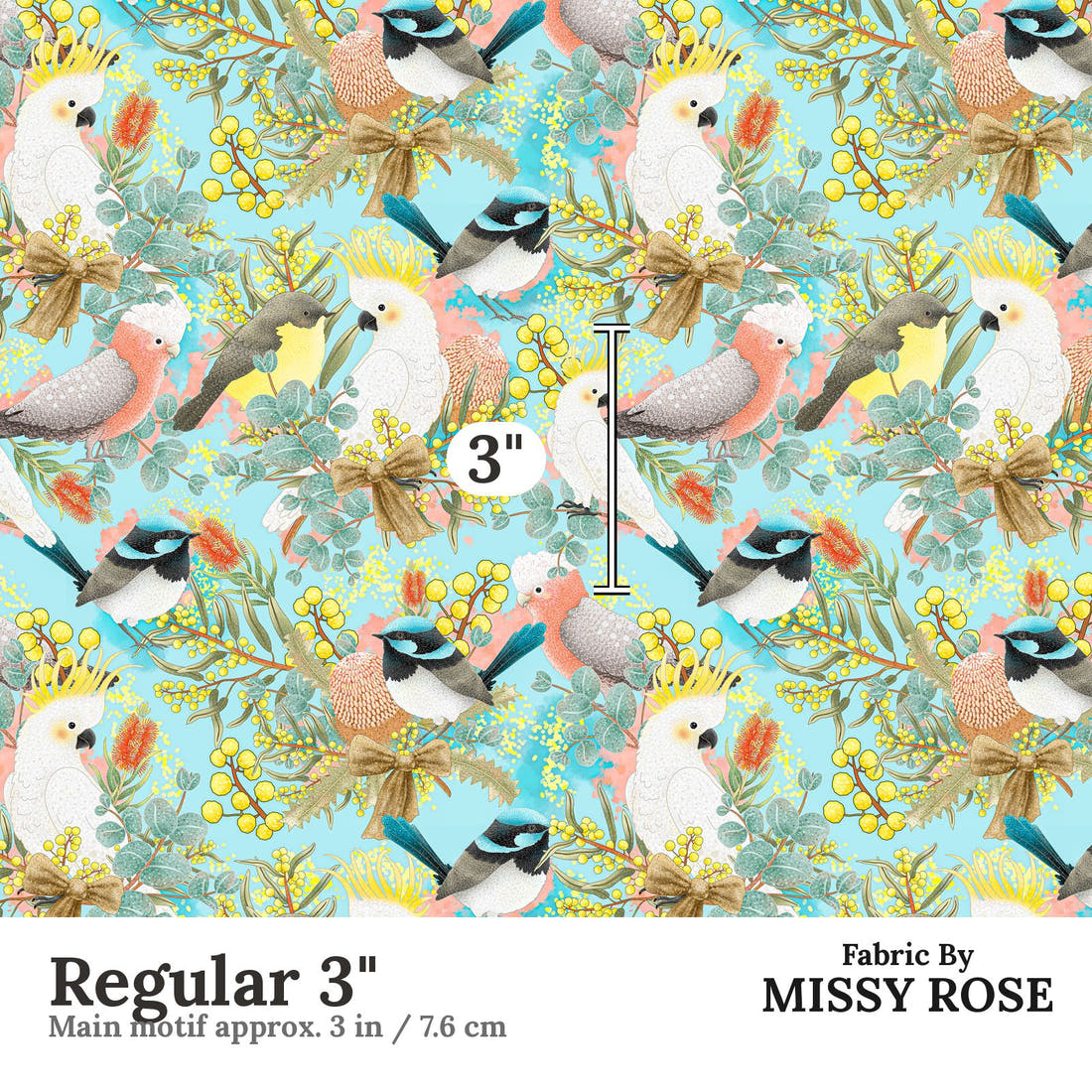 Design 42 Australian Birds Fabric Regular 3" - print scale | Fabric by Missy Rose
