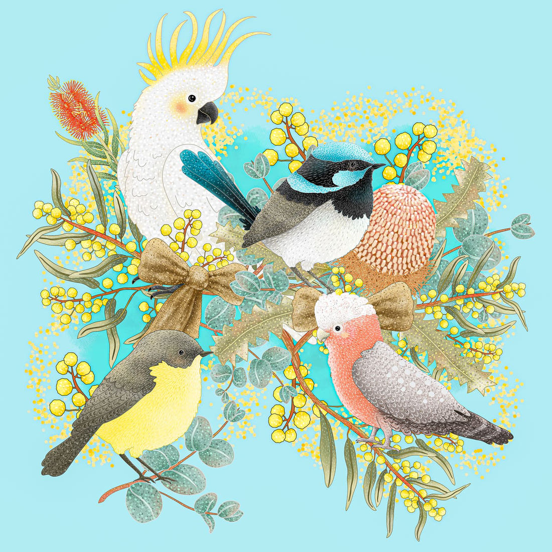 Design 42 Australian Birds Panel – full artwork close-up of the printed picture | Fabric by Missy Rose