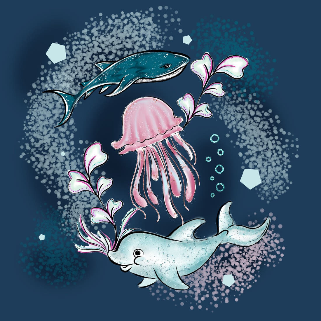 Design 420 Underwater Animals Panel – full artwork close-up of the printed picture | Fabric by Missy Rose
