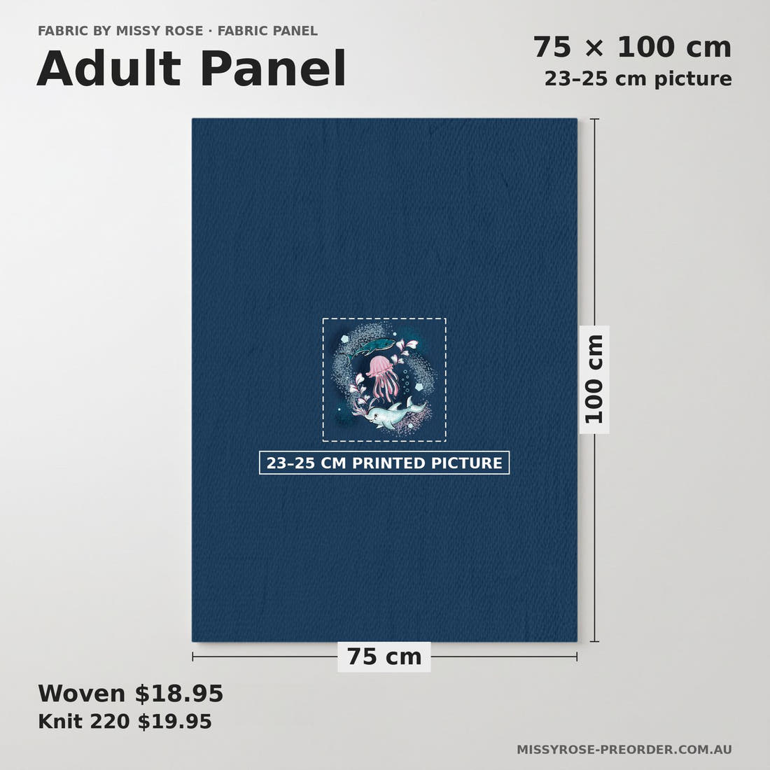 Design 420 Underwater Animals Panel adult panel sizing – 23–25 cm printed picture on 75 × 100 cm fabric | Fabric by Missy Rose
