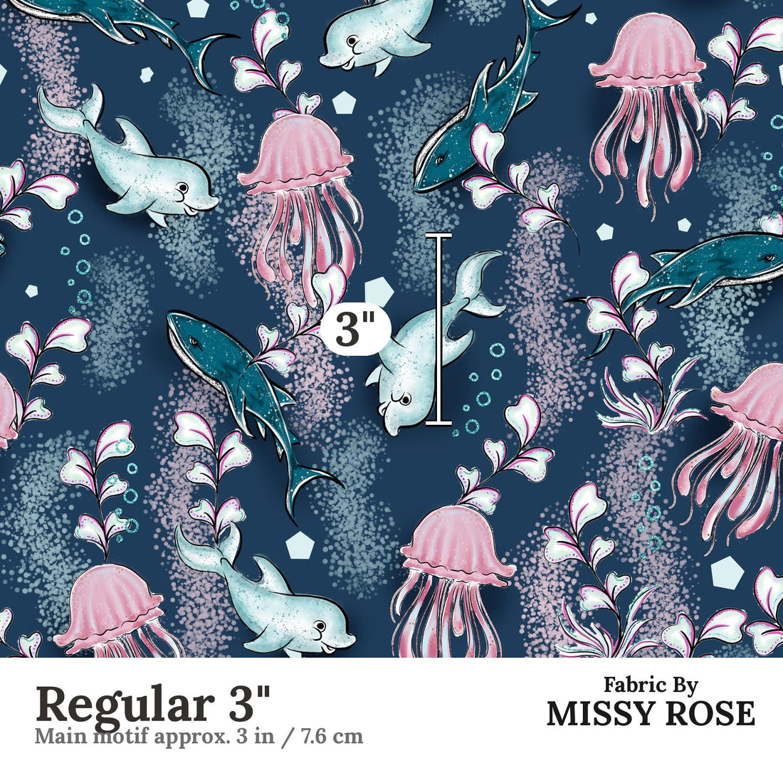 Design 420 Underwater Animals Fabric Regular 3" - print scale | Fabric by Missy Rose