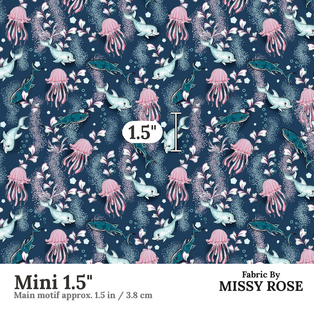 Design 420 Underwater Animals Fabric Mini 1.5" - print scale | Fabric by Missy Rose