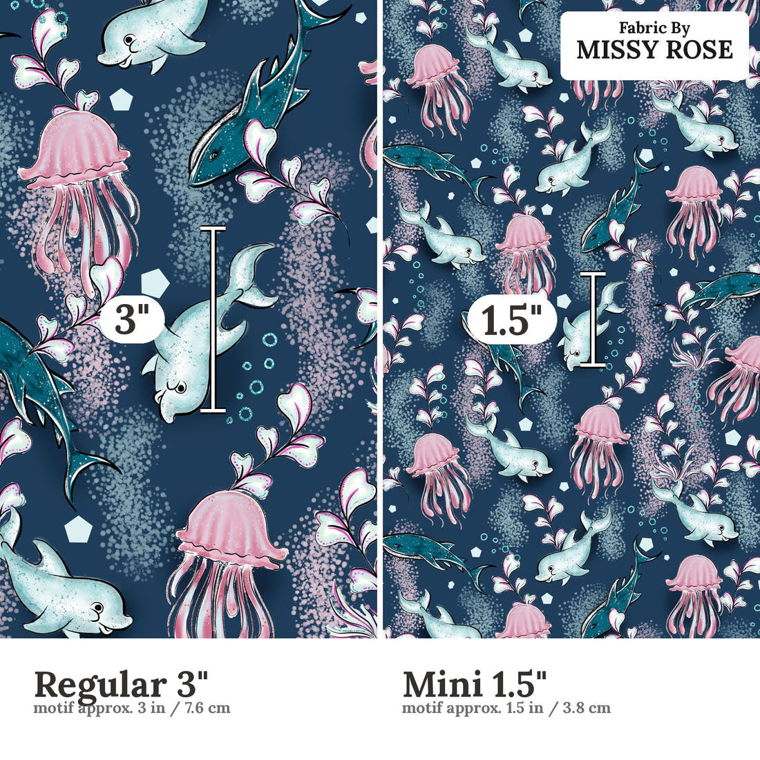 Design 420 Underwater Animals Fabric size comparison - print scale | Fabric by Missy Rose