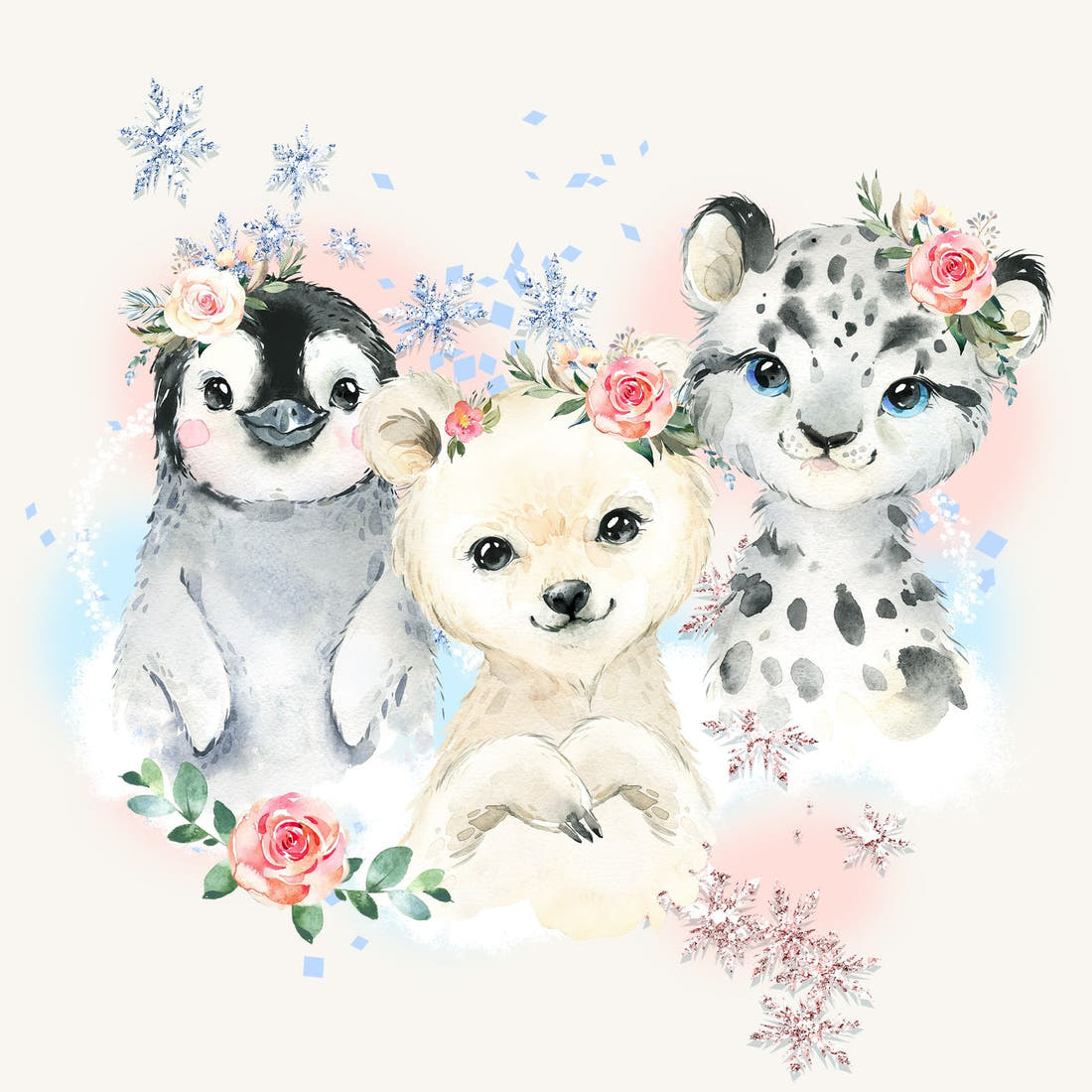 Design 421 Snow Animals Panel – full artwork close-up of the printed picture | Fabric by Missy Rose