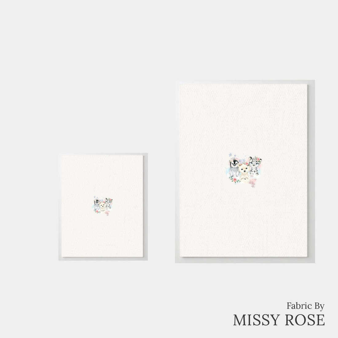 Design 421 Snow Animals Panel – universal and adult panel sizes side by side | Fabric by Missy Rose