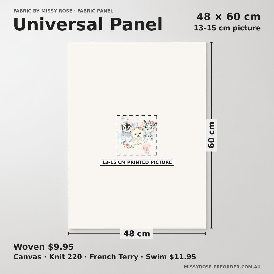 Design 421 Snow Animals Panel universal panel sizing – 13–15 cm printed picture on 48 × 60 cm fabric | Fabric by Missy Rose