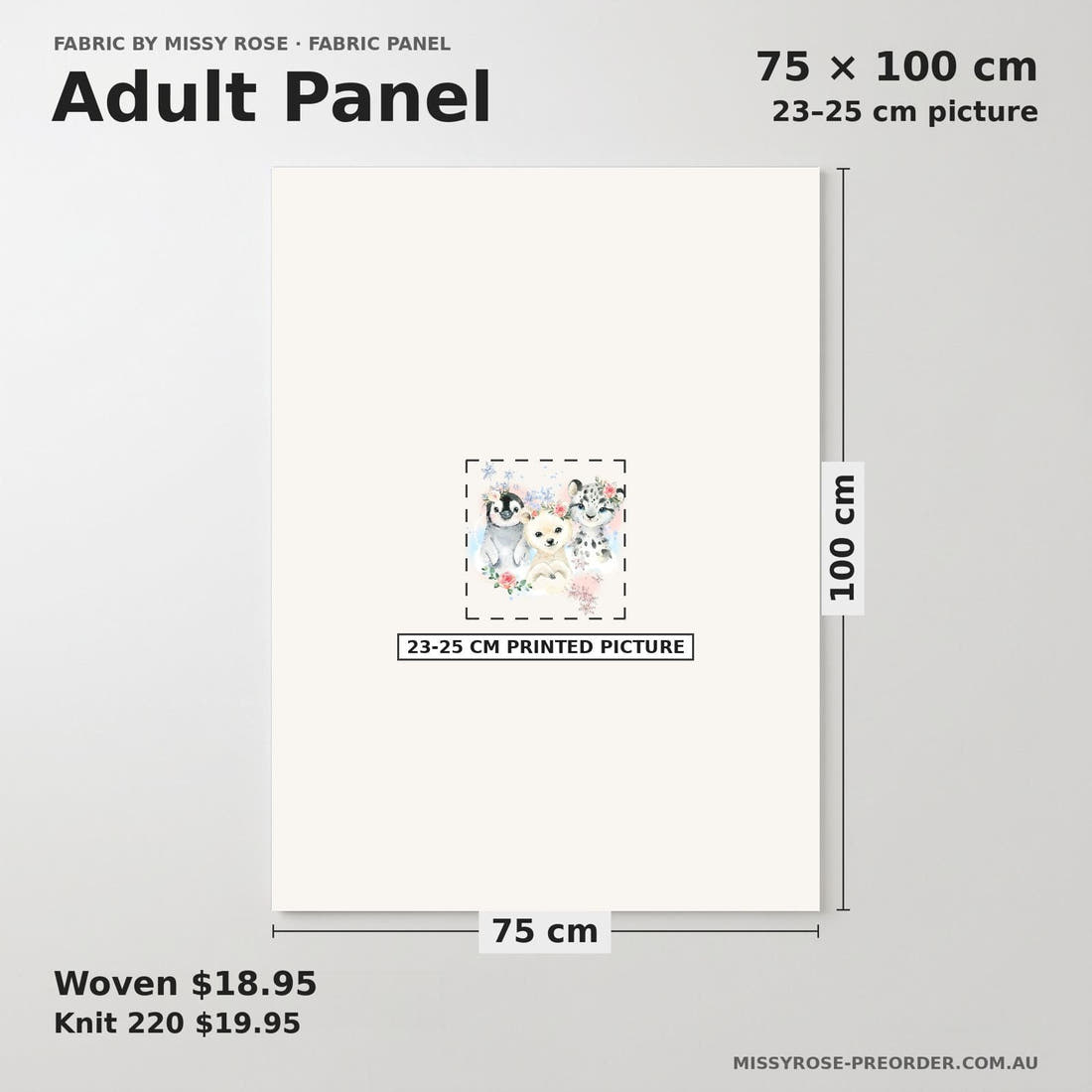 Design 421 Snow Animals Panel adult panel sizing – 23–25 cm printed picture on 75 × 100 cm fabric | Fabric by Missy Rose