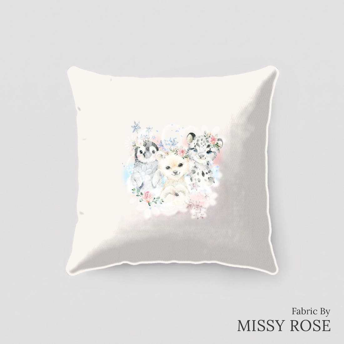 Design 421 Snow Animals Panel sewn into a cushion – see how the panel looks made up | Fabric by Missy Rose