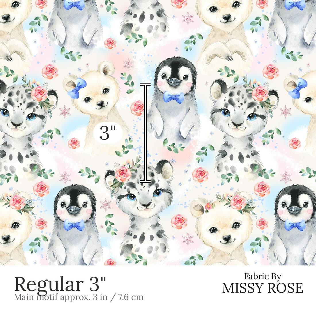 Design 421 Snow Animals Fabric Regular 3 inch print scale guide | Fabric by Missy Rose